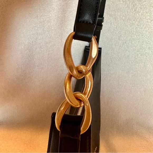 Adjustable Black Shoulder Bag with Gold Hardware - Picture 9 of 10